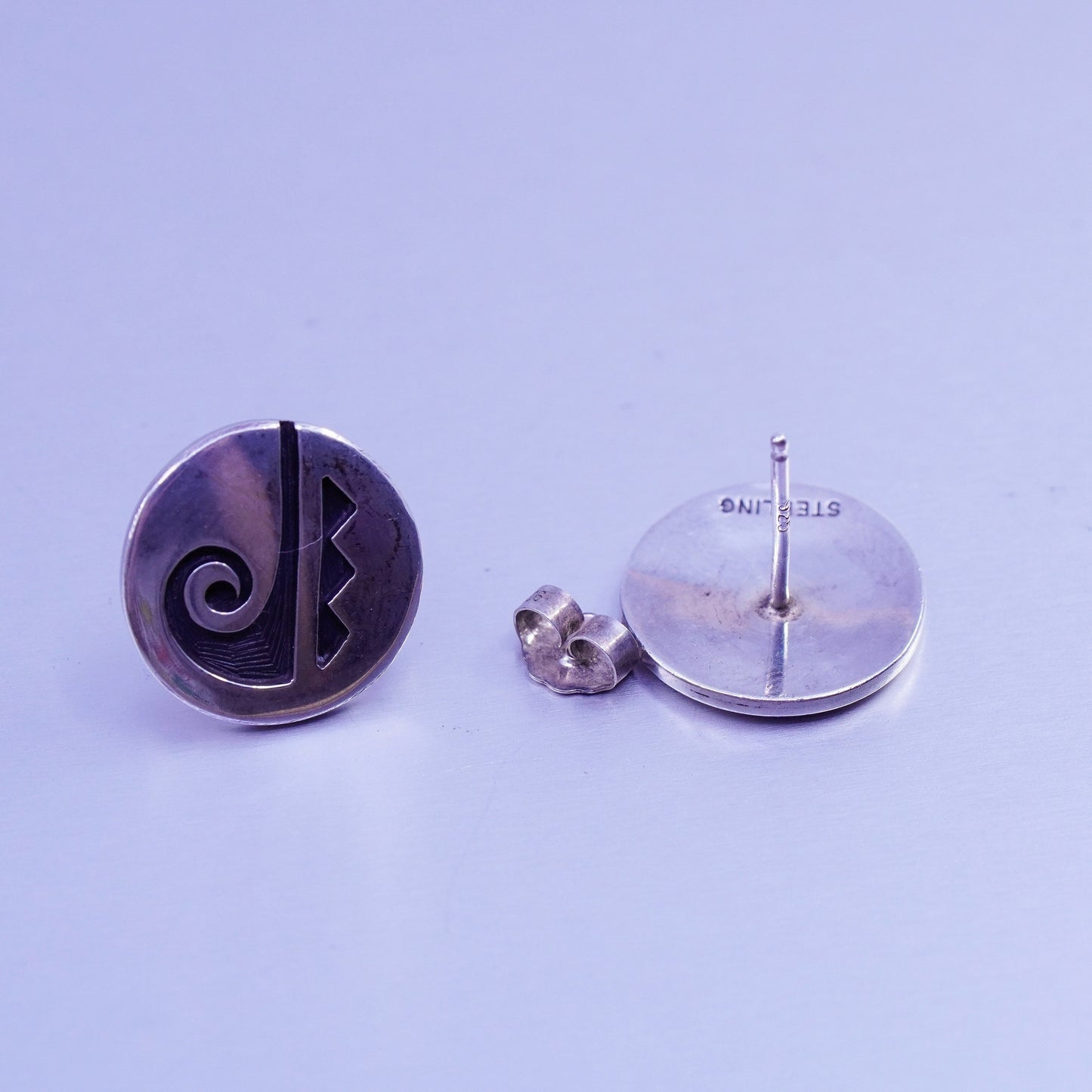 Native American Navajo sterling 925 silver handmade round earrings, studs