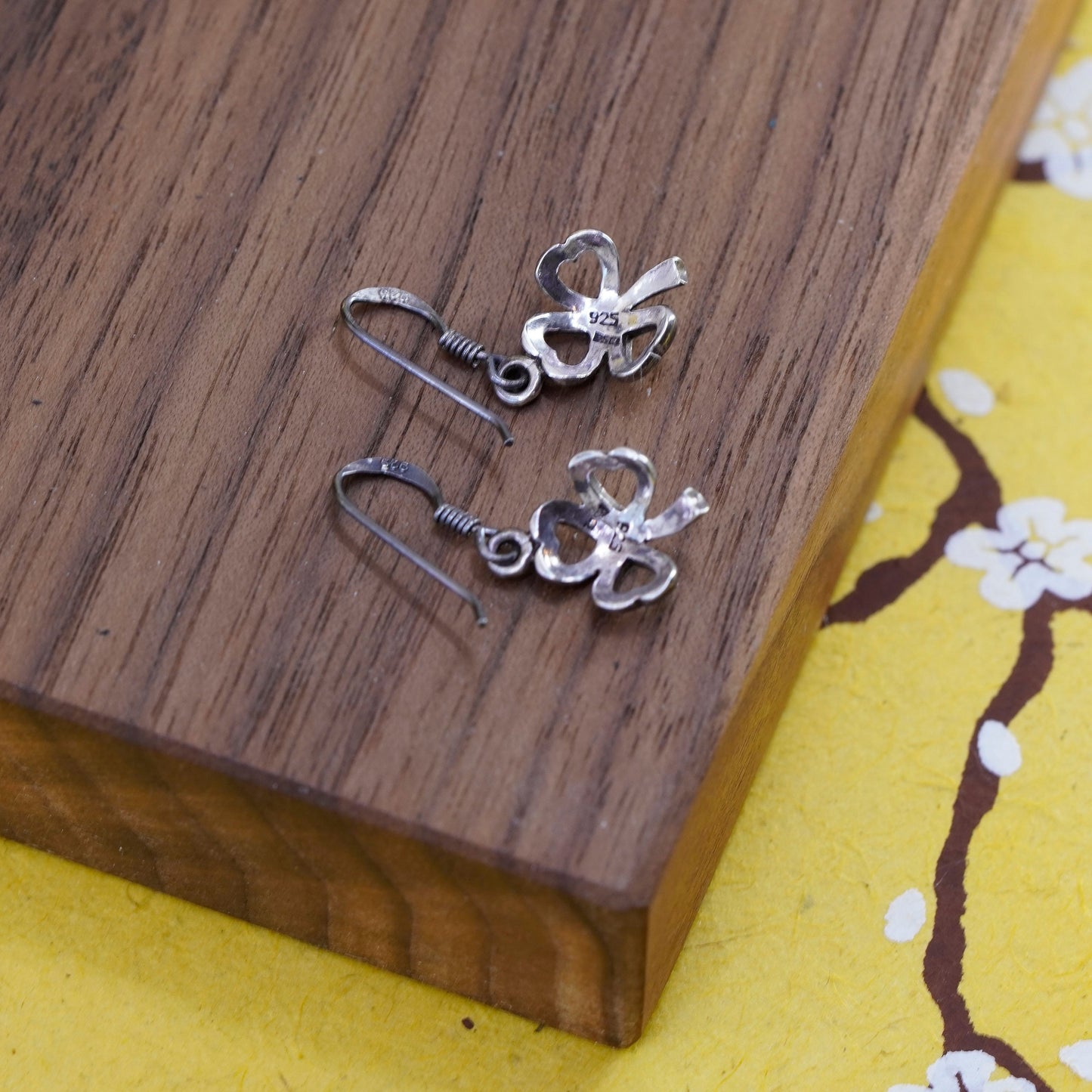 Vintage Sterling 925 silver handmade clover earrings, stamped 925
