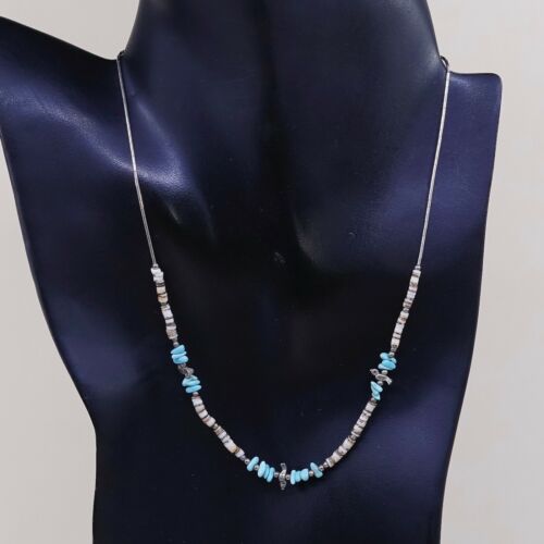SOUTHWEST STYLE NECKLACE WITH SMALL TURQUOISE STONES AND SHELL BEADS (HEISHI)