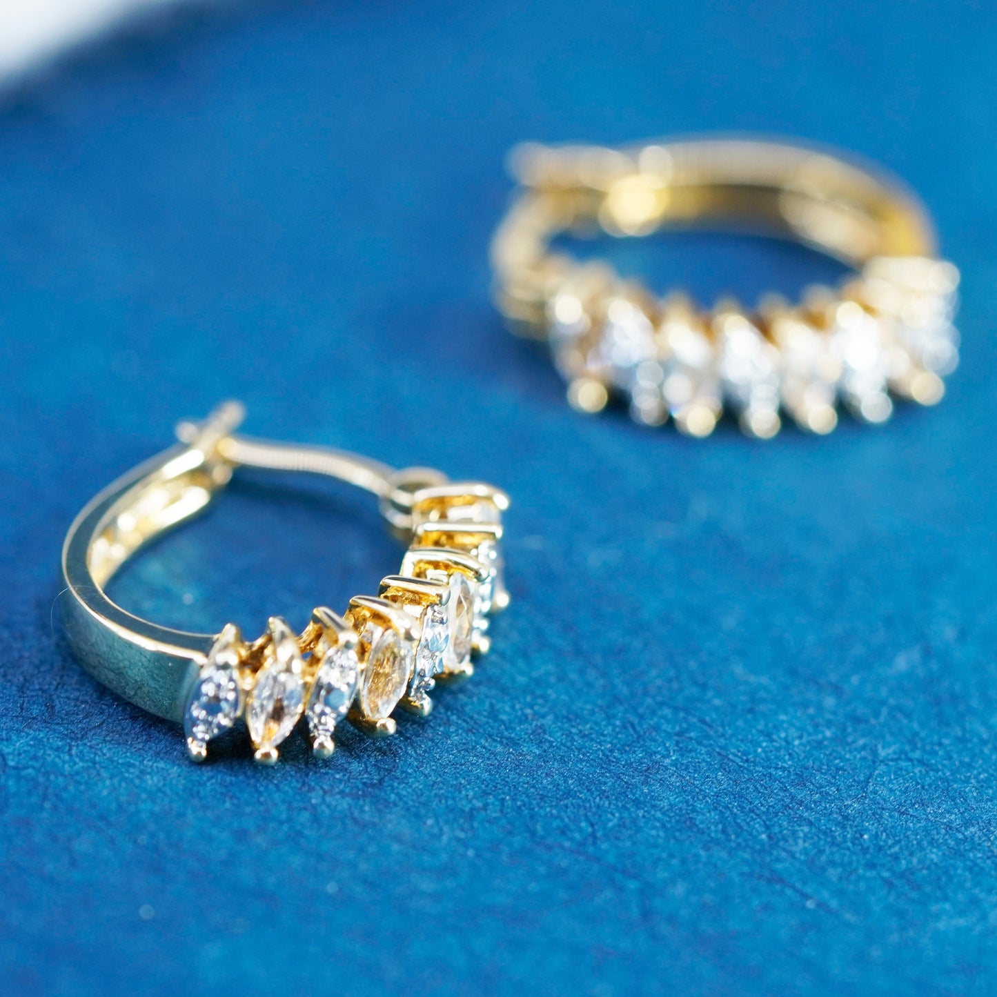 0.75”, Vermeil gold Sterling silver earrings, 925 hooks, huggie citrine diamond