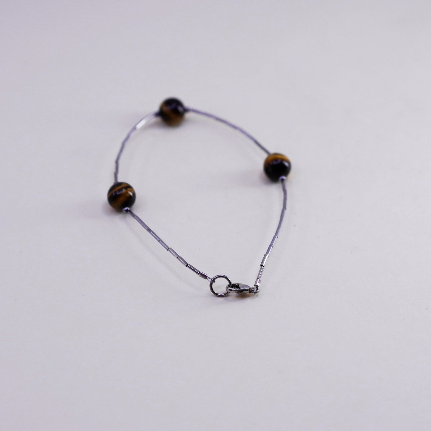 7”, southwestern sterling 925 liquid silver handmade bracelet tiger eye beads