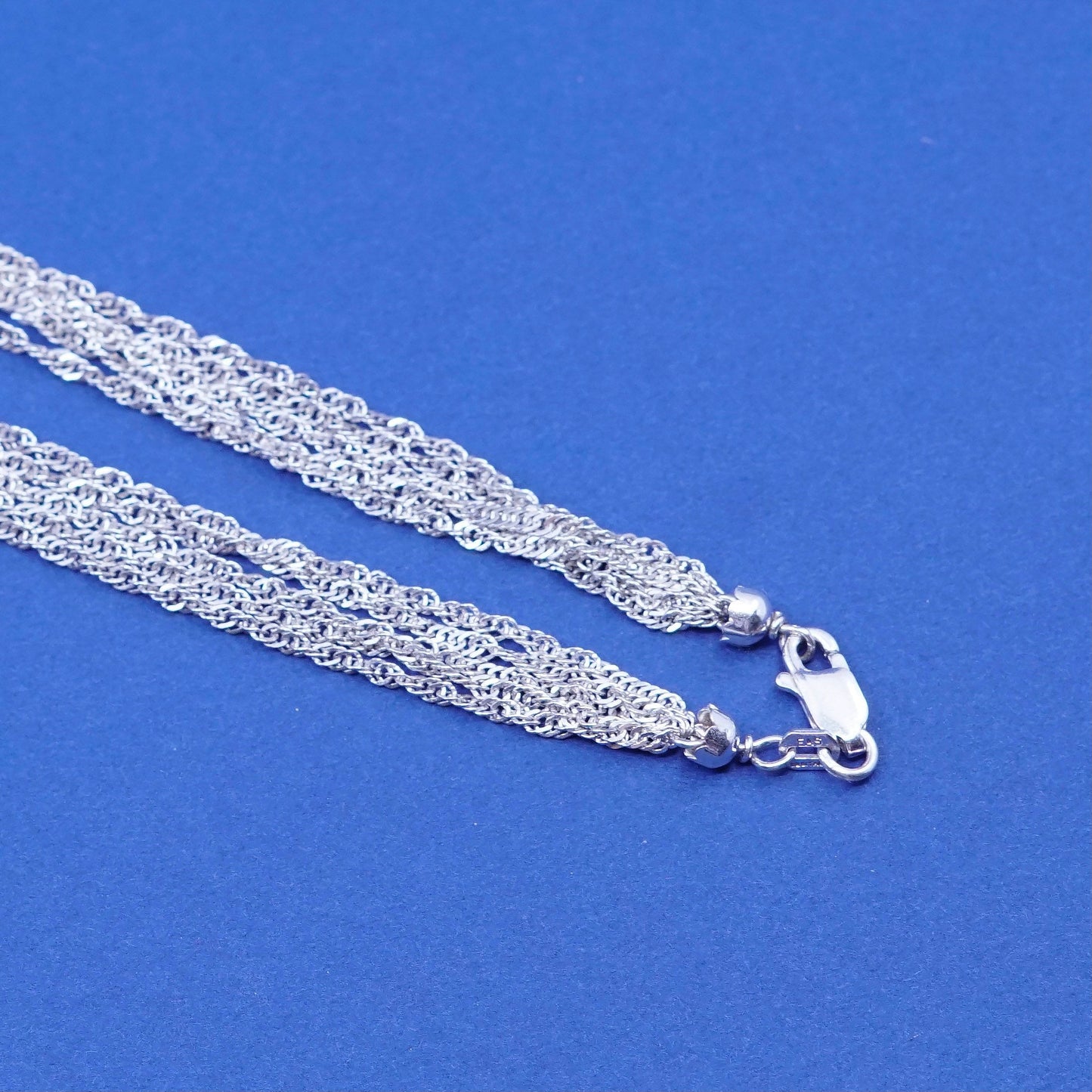 18”, sterling silver handmade necklace, multi 5 strands 925 twisted curb chain