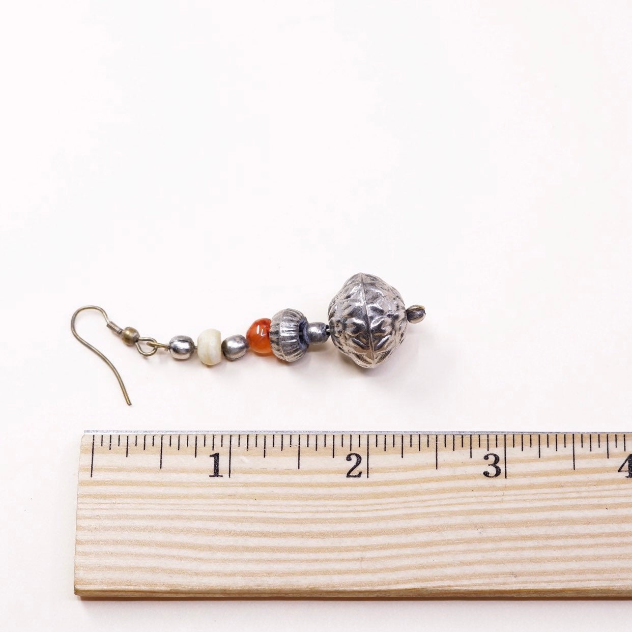 VTG handmade silver tone earrings, circle beads drops