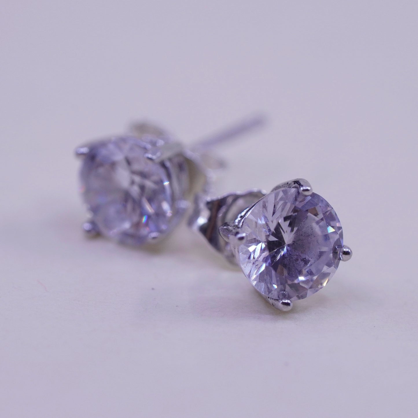 6mm, Vintage sterling 925 silver genuine round cz studs, earrings