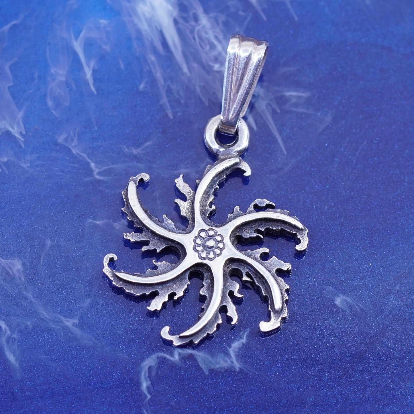 Vintage sterling silver handmade pendant, 925 whirly swirl charm
