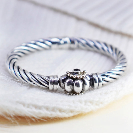 6.75”, Italy FLLI MENEGATTI 925 sterling silver Cable Cuff bracelet 14K beads