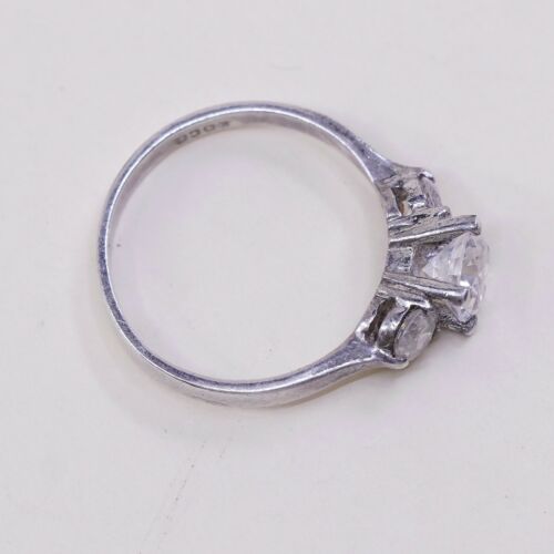 Sz 7, Vtg Sterling Silver Fashion Ring, 925 Silver Engagement Ring W/ Cz