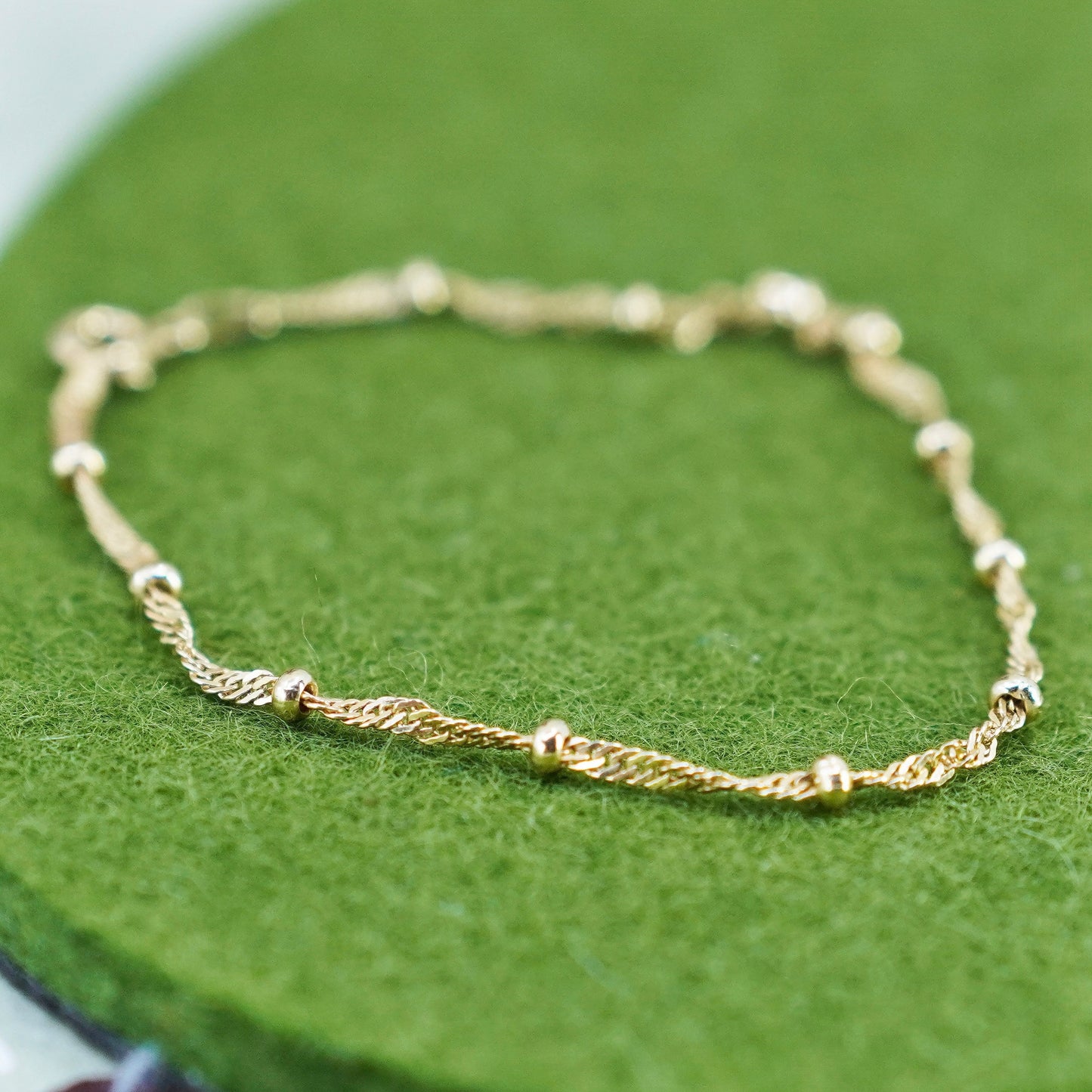 7.25”, vermeil gold over sterling silver bracelet, 925 twisted curb chain beads