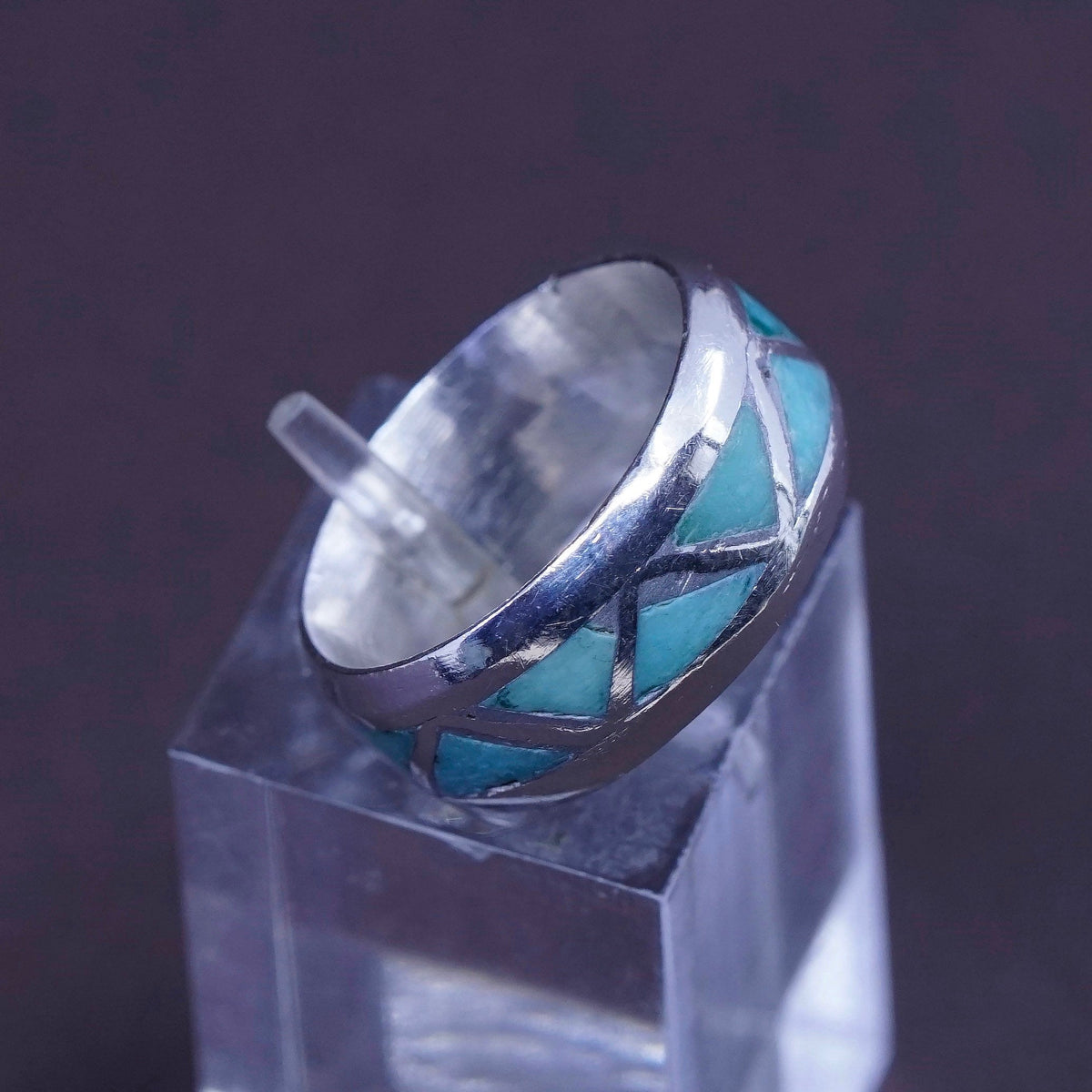 sz 4.5, vtg Sterling silver handmade ring, Native American, 925 band turquoise