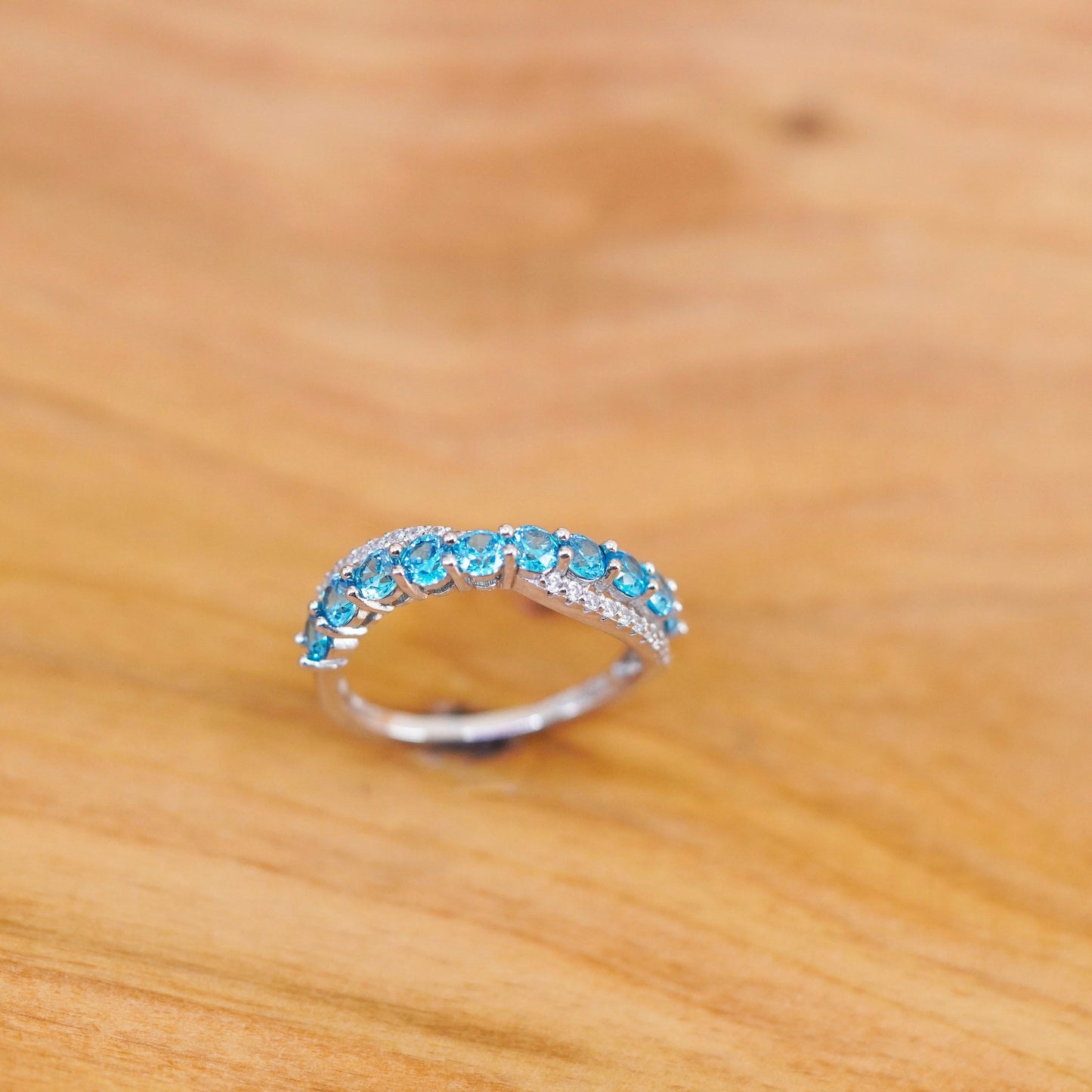 Size 7, vintage Sterling silver handmade ring, 925 band with blue crystal