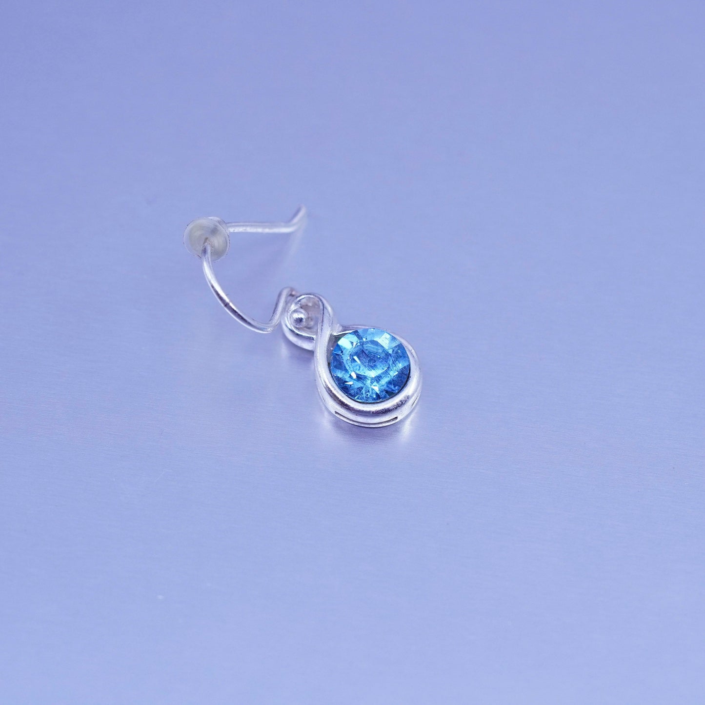 Vintage Sterling 925 silver circle earrings with blue crystal
