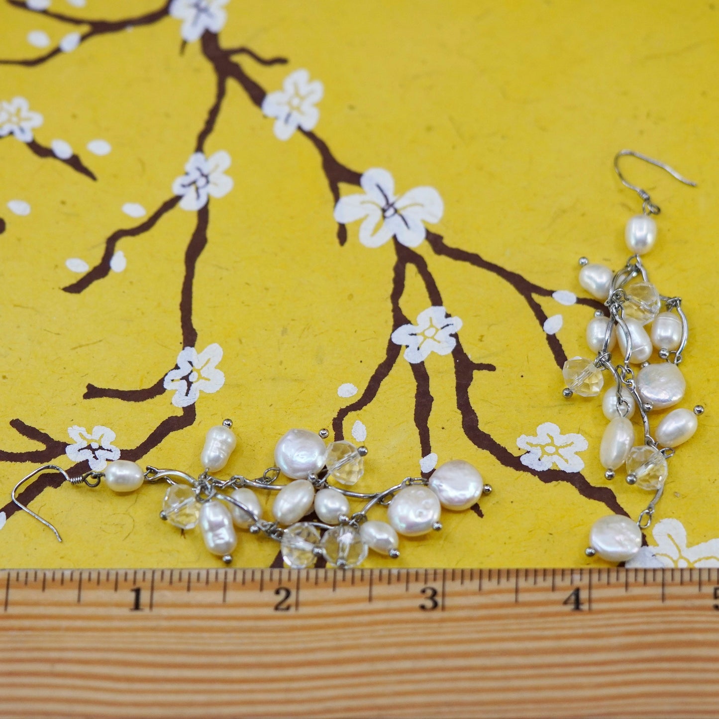 Vintage Sterling silver handmade earrings, 925 with cluster pearl drops