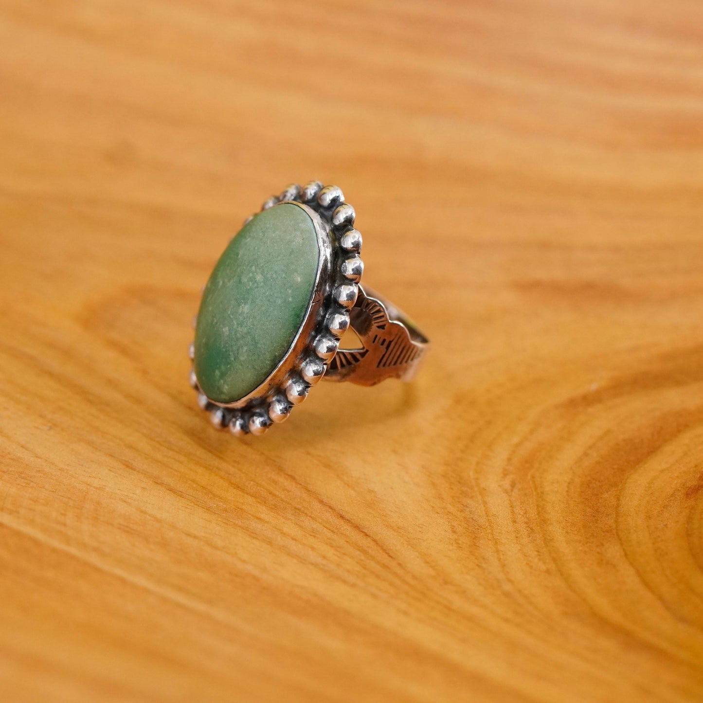 Size 7, vintage Sterling 925 silver handmade ring with turquoise and beads