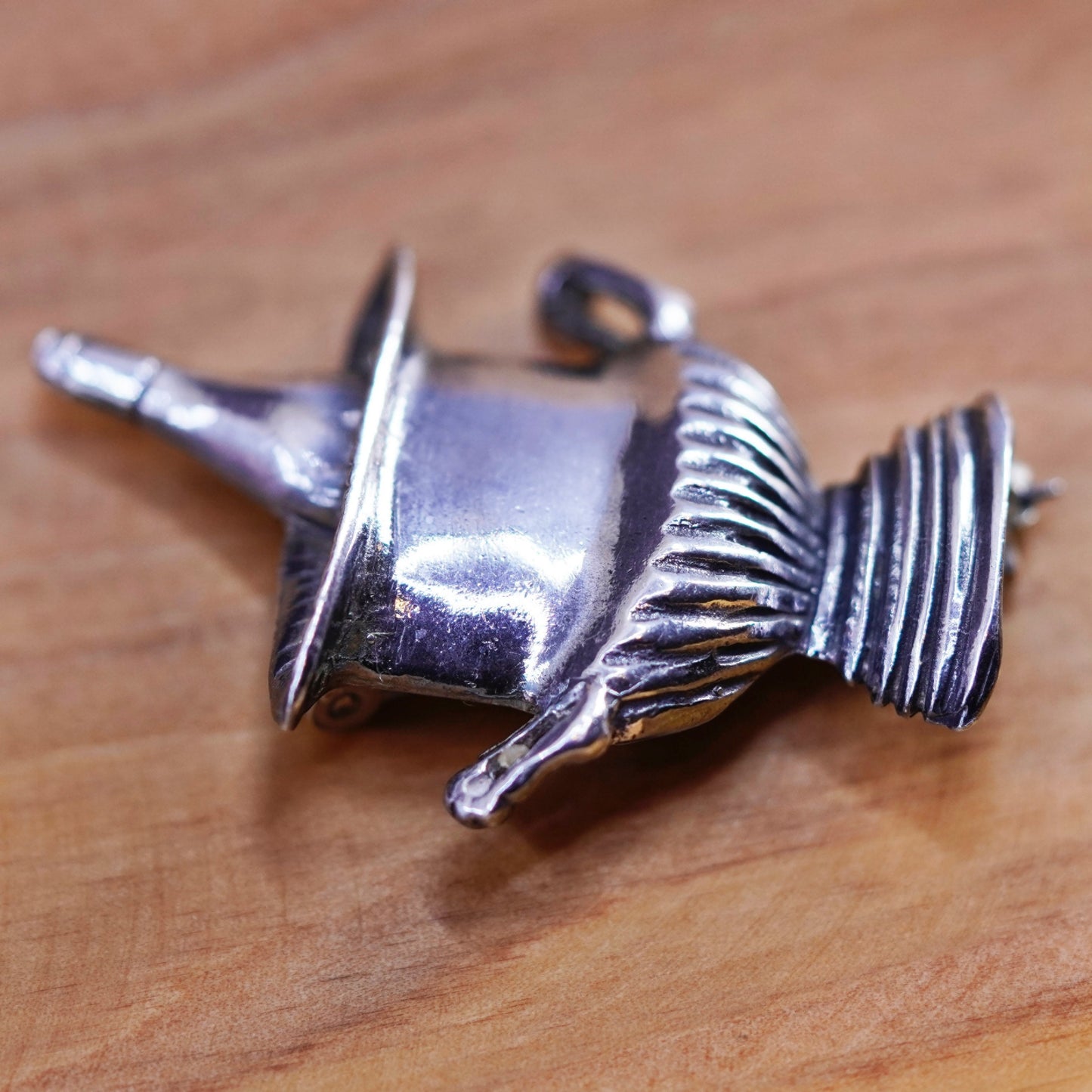 Vintage handmade sterling 925 silver a bottle of wine in ice bucket brooch pin