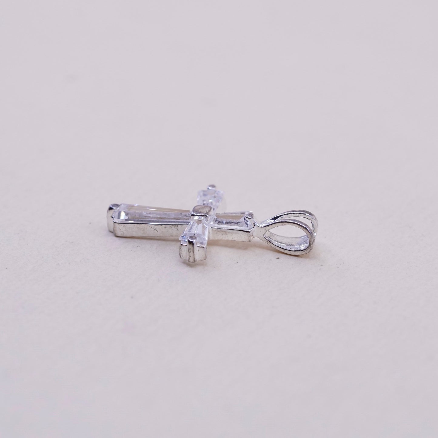 Vintage sterling silver pendant, 925 cross handmade pendant with Cz