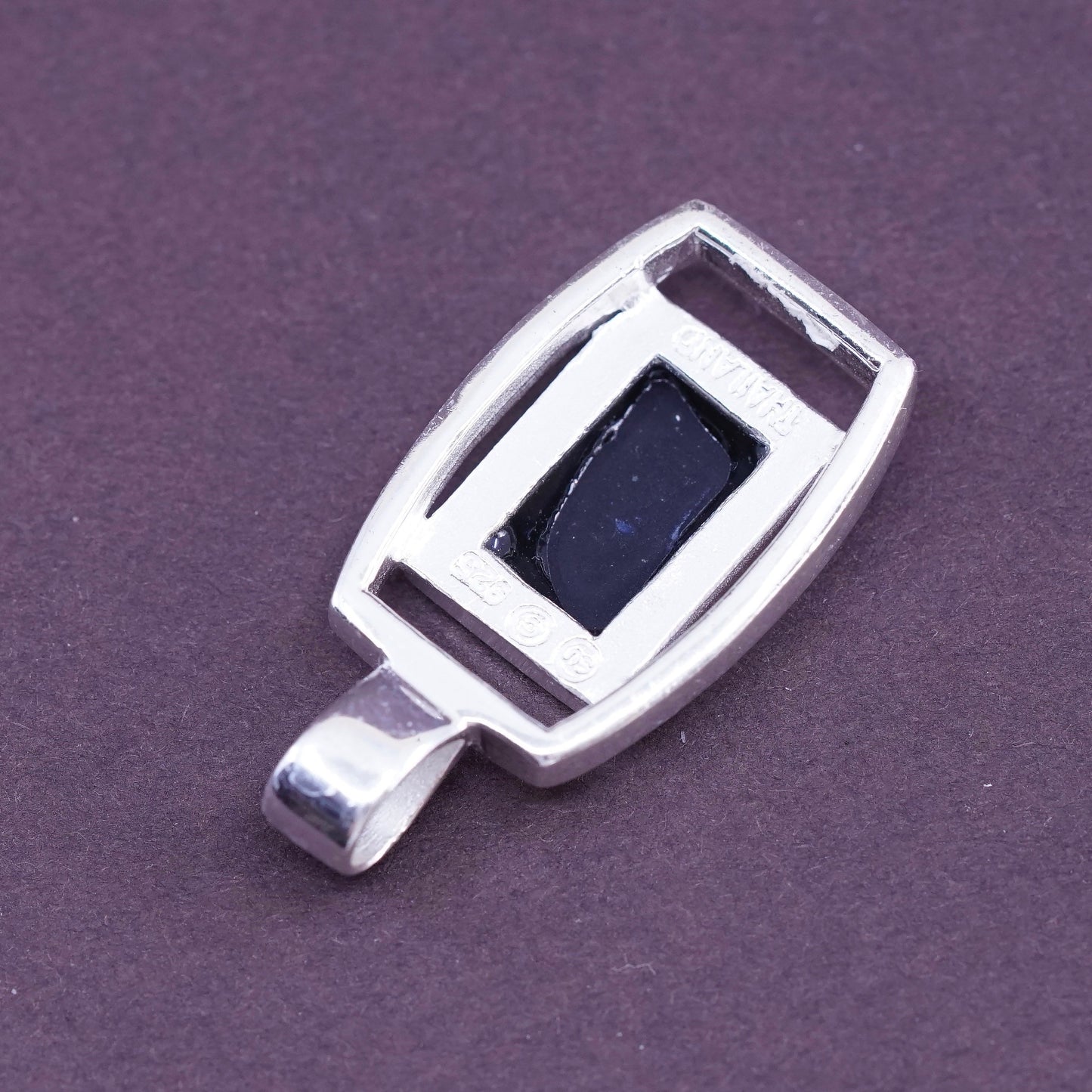 Vintage Sterling silver handmade pendant, thailand 925 silver with obsidian