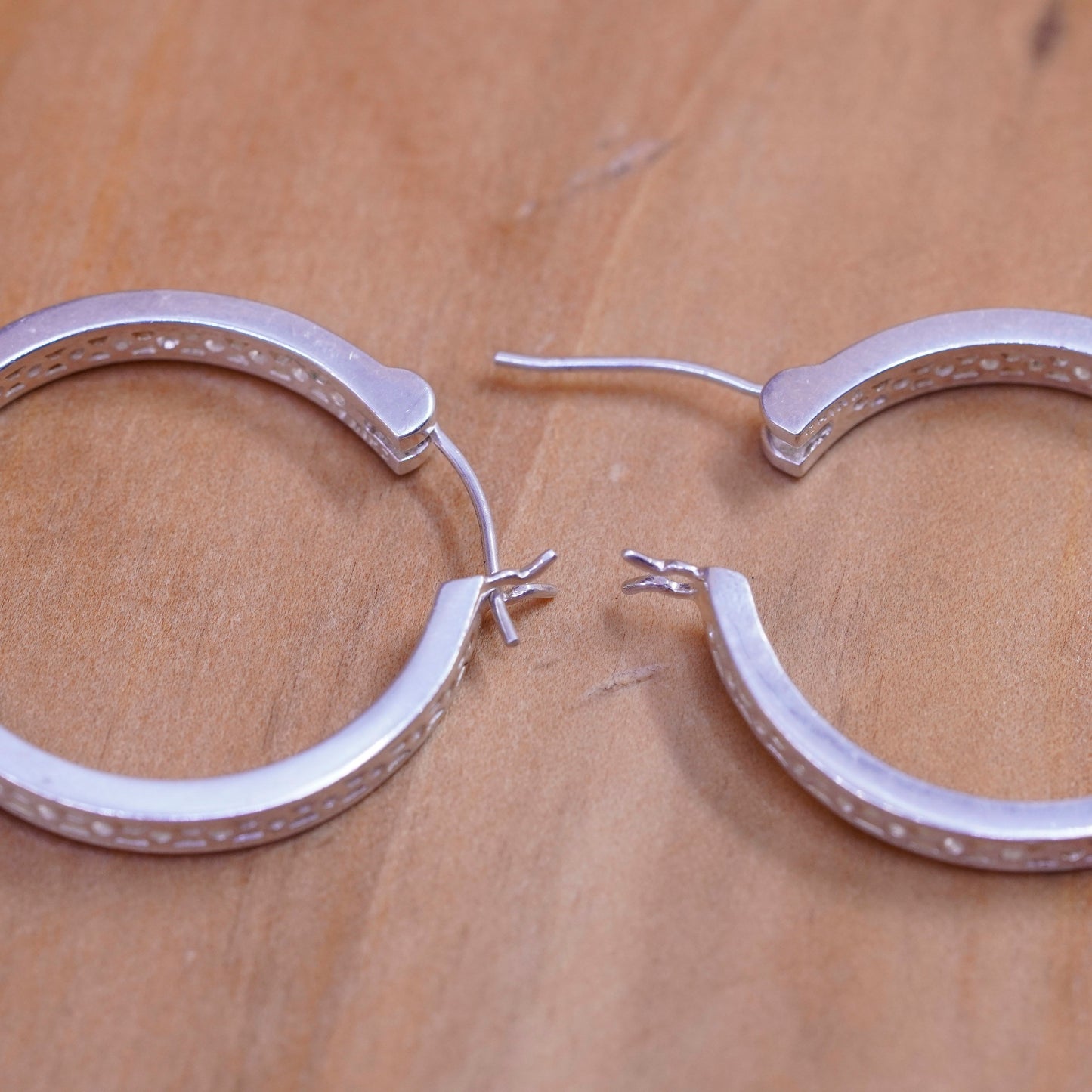 1”, vintage Sterling silver handmade earrings, 925 hoops with cluster crystal