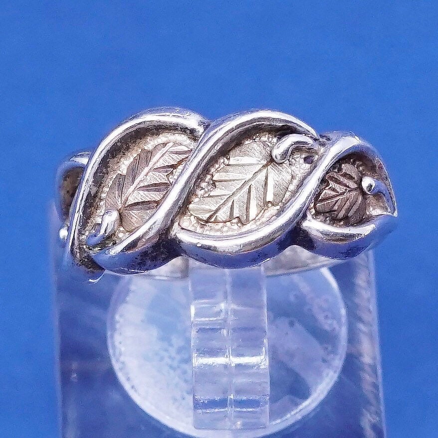 Size 7.25, vtg two tone 12K leaves w/ Sterling 925 silver handmade ring