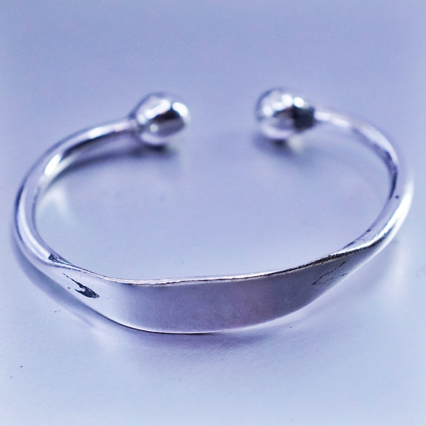 6.5”, Vintage Siam Sterling 925 silver handmade bracelet, cuff with beads
