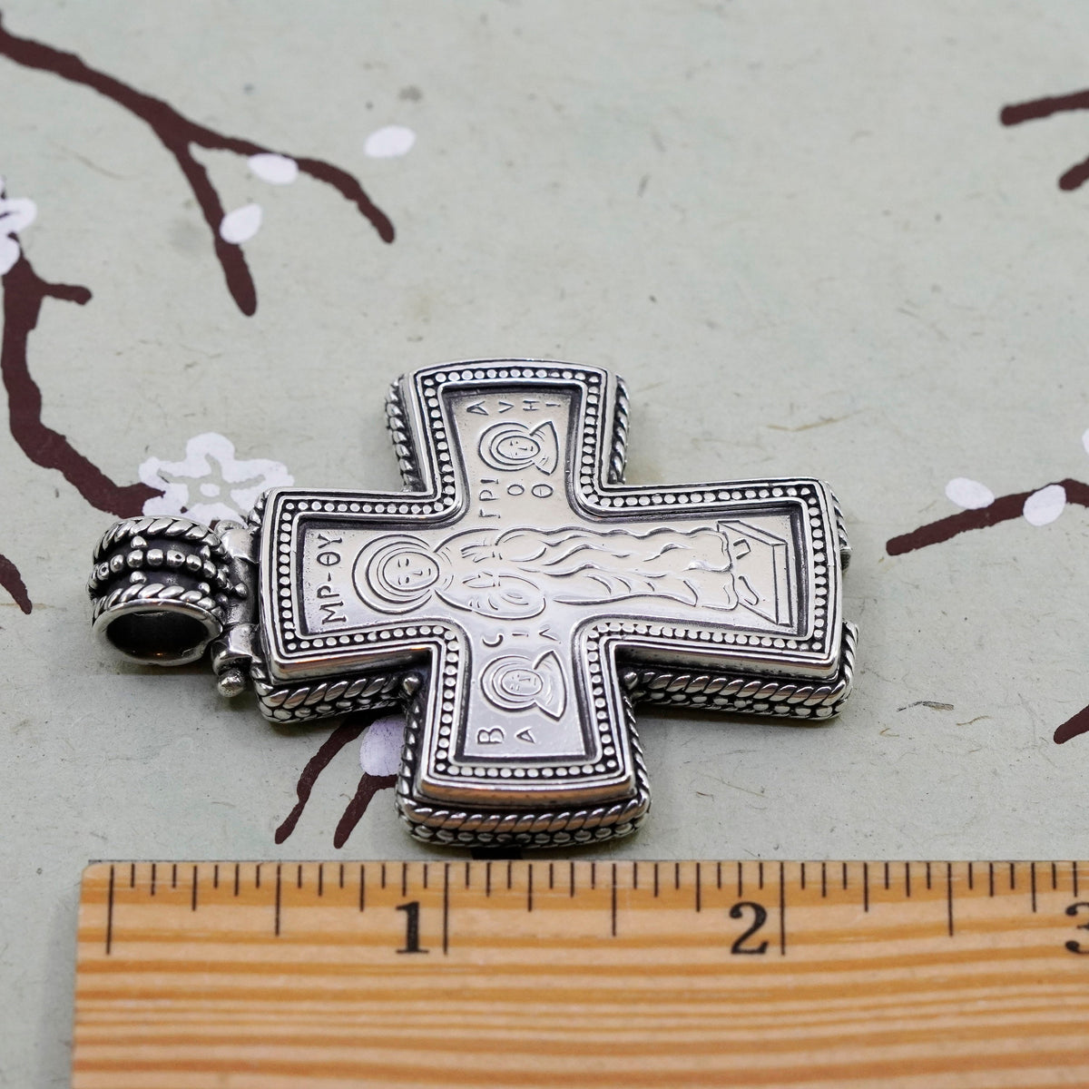Sterling silver pendant, 925 cross charm with MP-OY Mater Theos “mother of god”