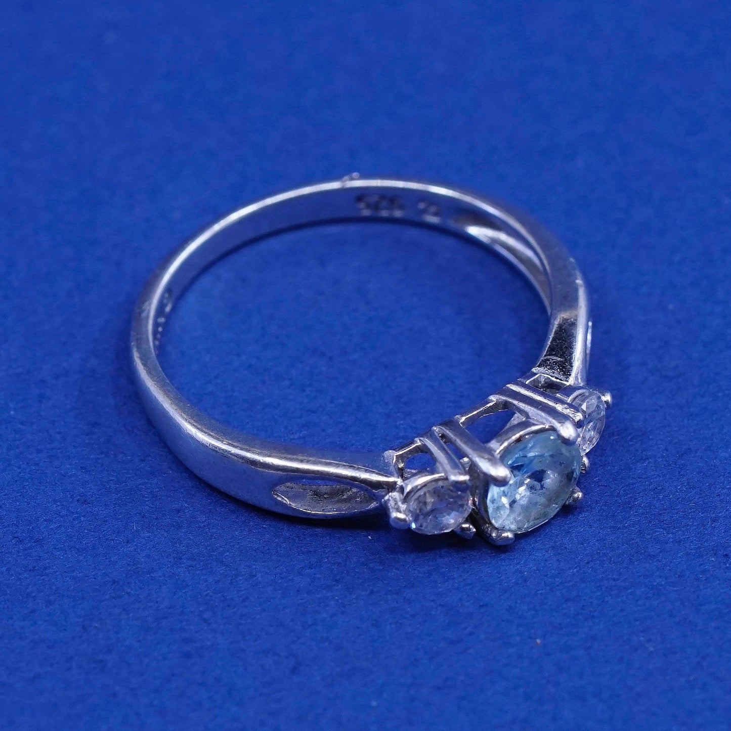 Size 7.25, vintage sterling silver handmade ring, 925 silver with blue topaz