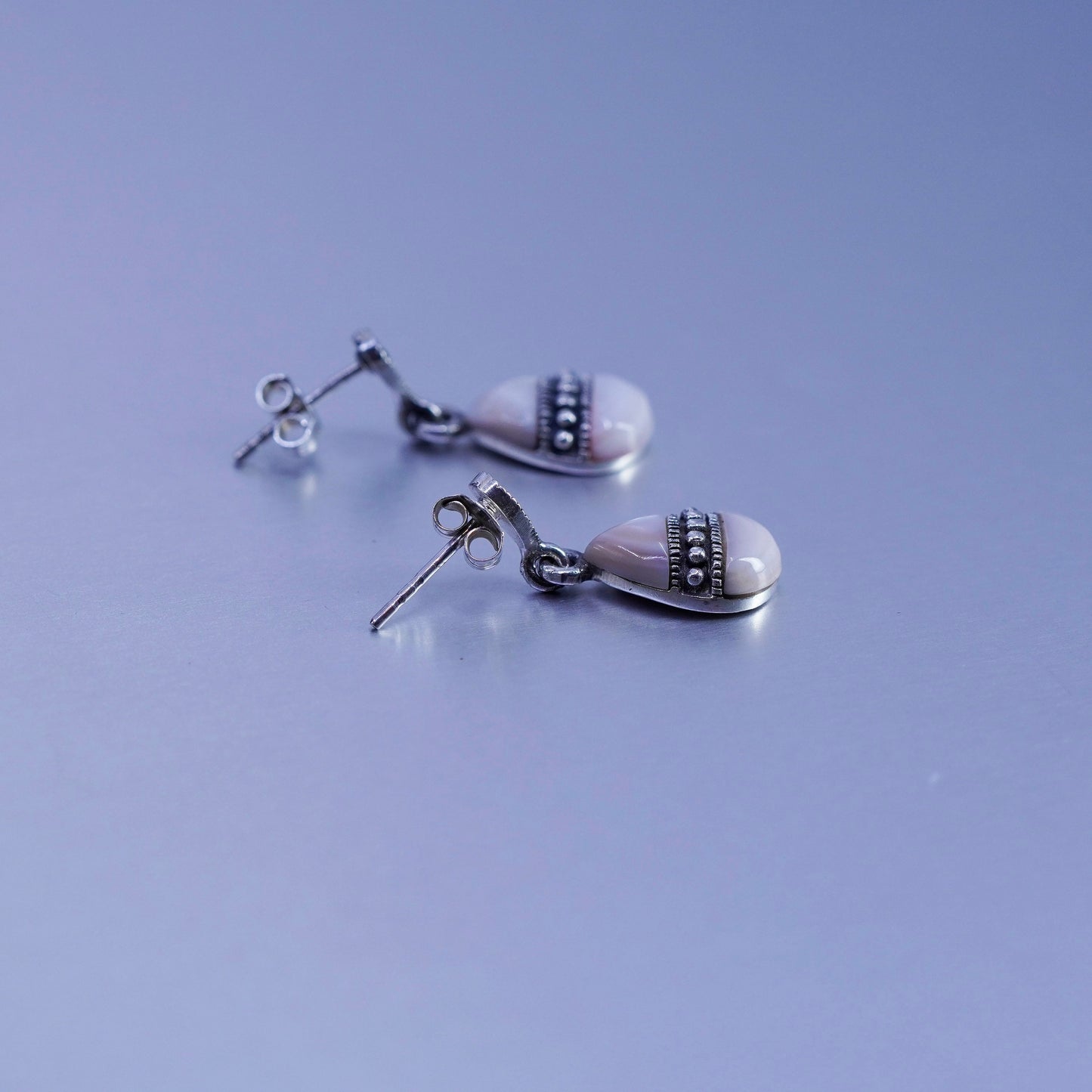 Vintage Sterling 925 silver handmade earrings with teardrop mother of pearl
