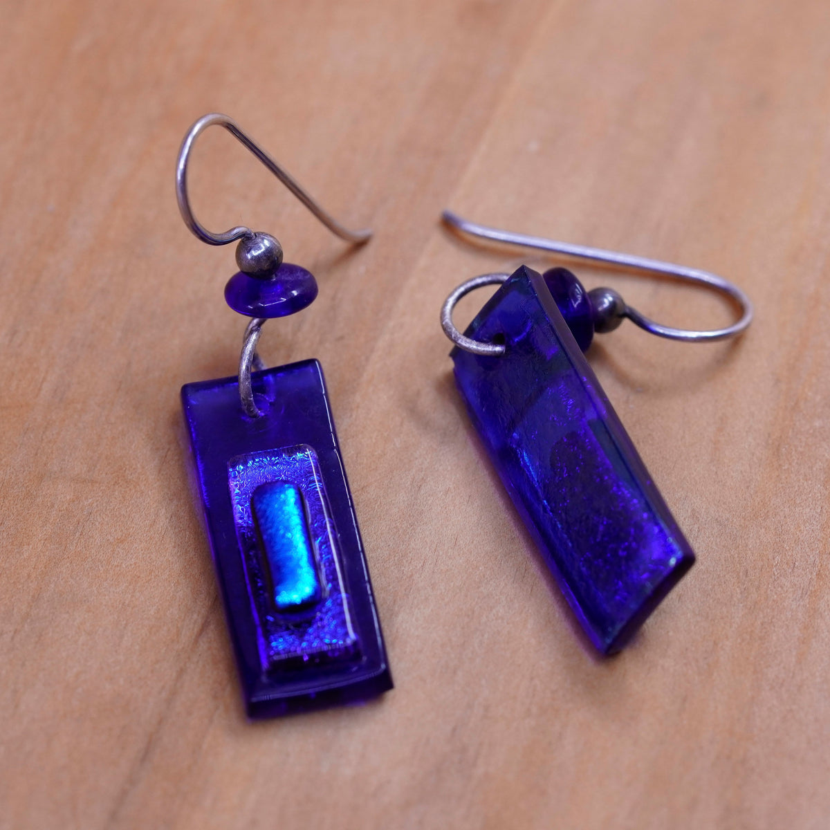 Vintage Sterling silver handmade earrings, 925 blue glass beads