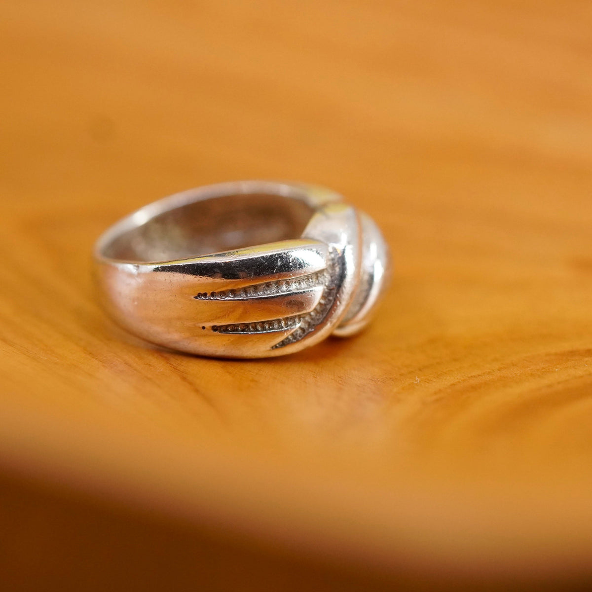 Size 6.5, sterling silver handmade ring, 925 ribbed band, minimalist, modernist