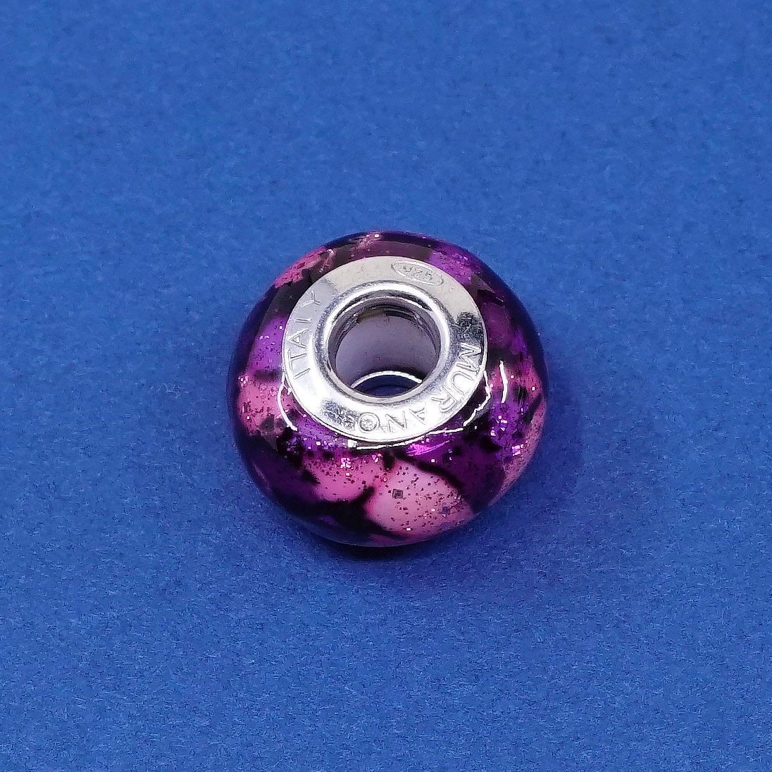 italy Murano Sterling silver handmade bead pendant, 925 charm w/ Murano glass