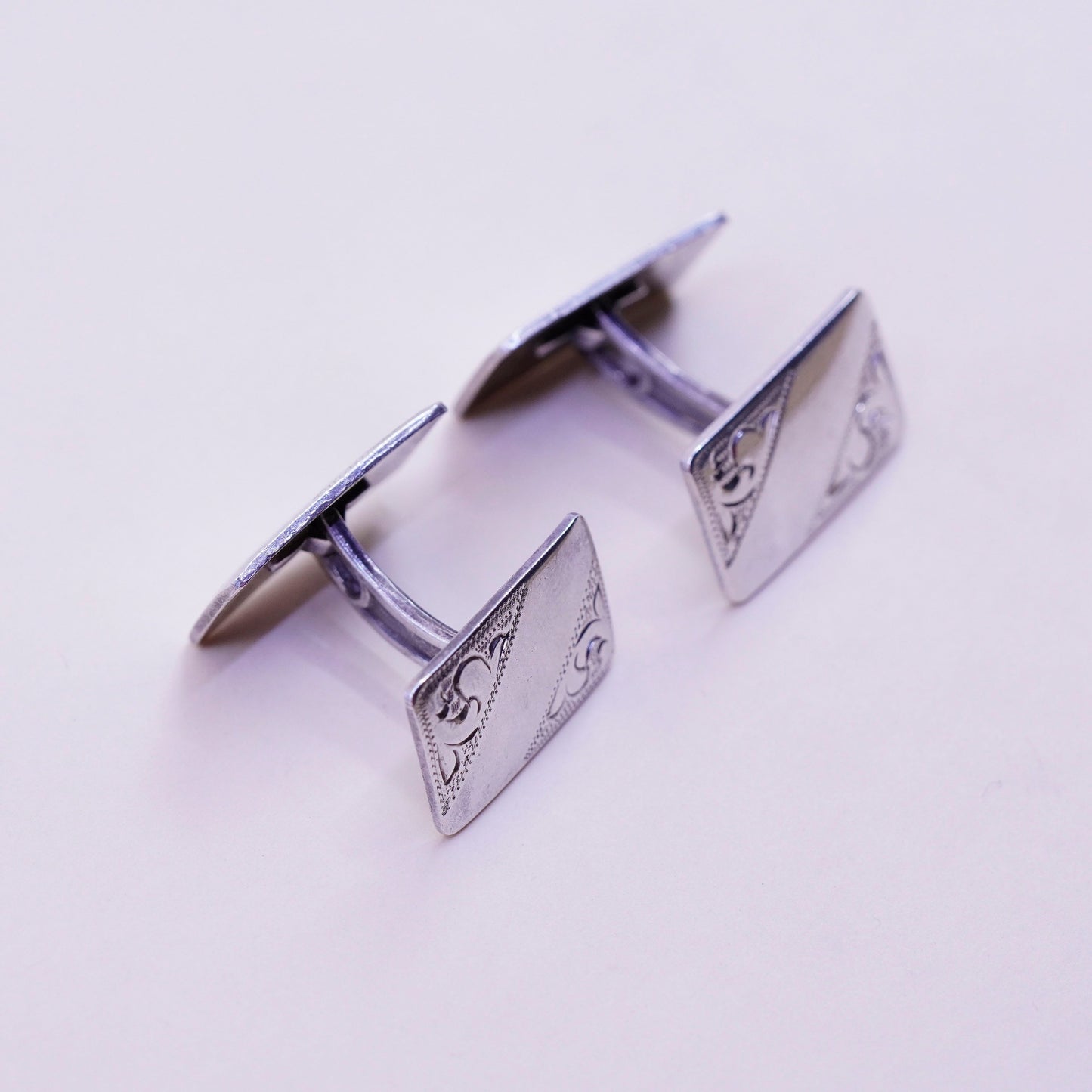 Vintage modern textured sterling silver cuff link, 925 cufflink