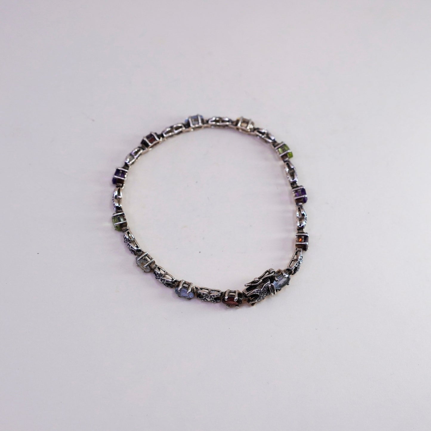 7”, vermeil gold over sterling silver tennis bracelet, 925 chain peridot ruby