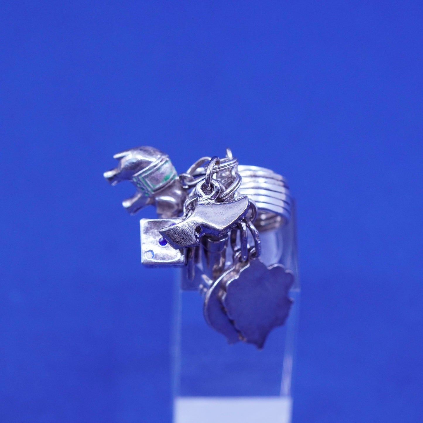 Size 3.5, Sterling 925 silver handmade ring boy dice elephant girl hand charm