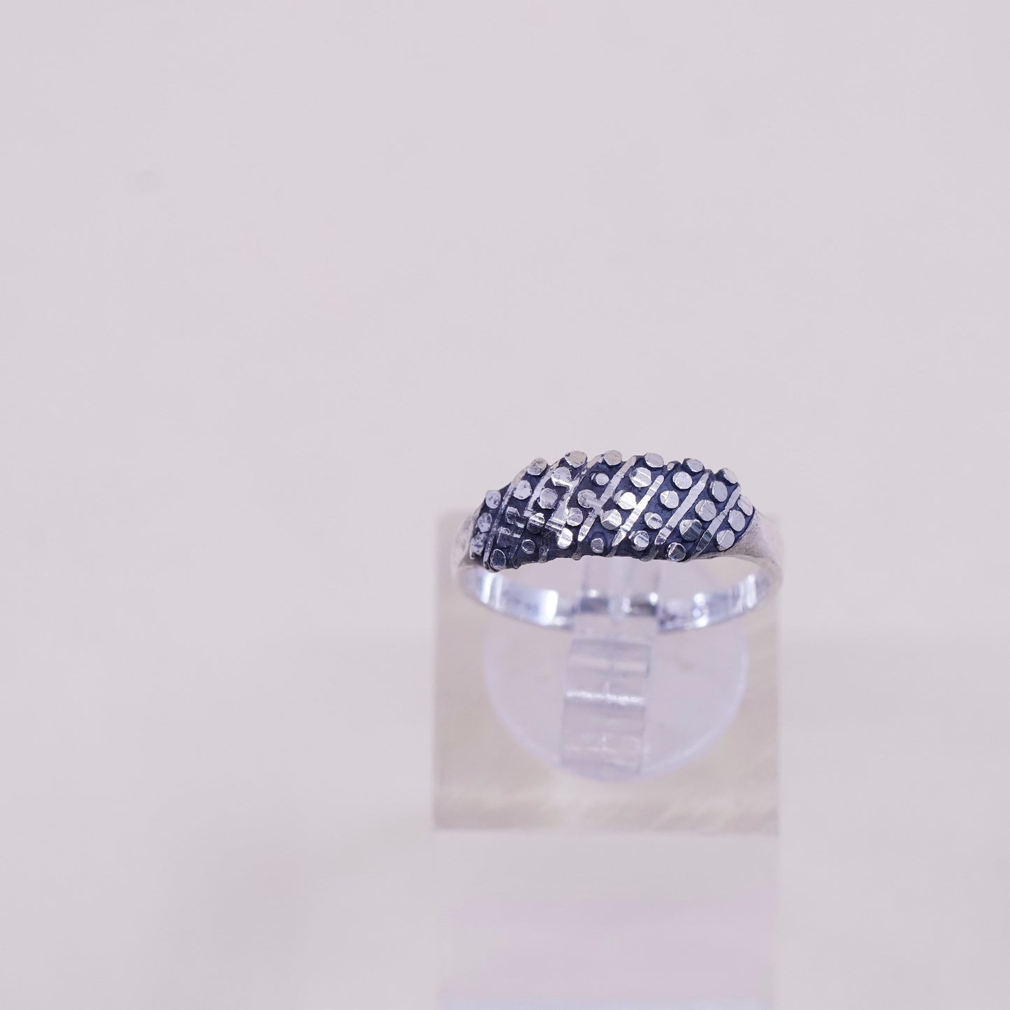 Size 7, vintage Sterling silver handmade ring, 925 beads band
