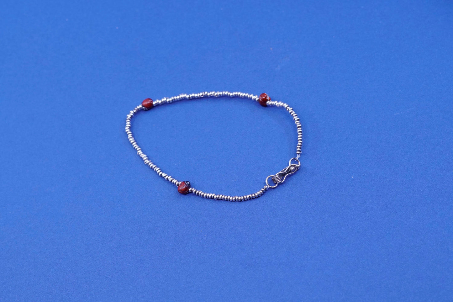 7”, vintage sterling 925 silver handmade beads and red bead bracelet