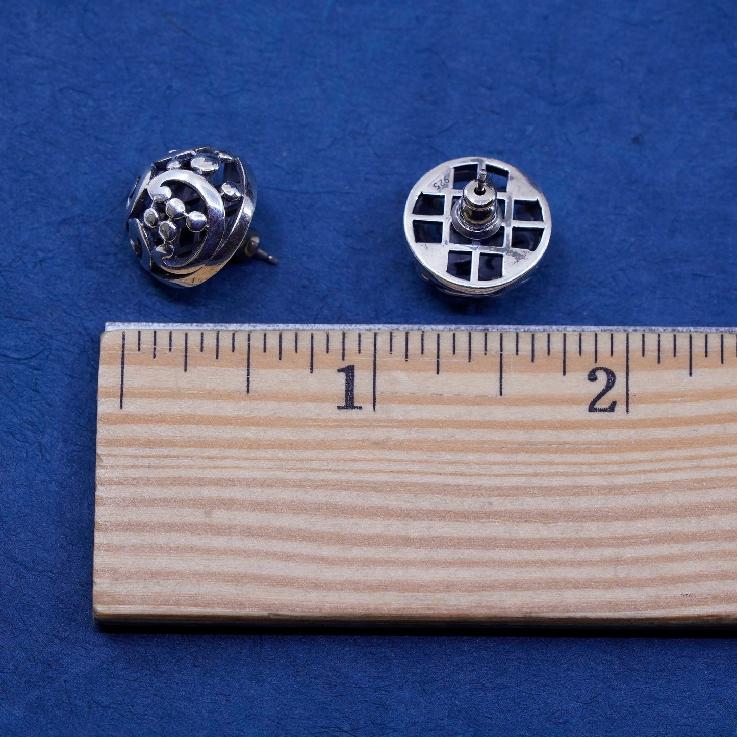 Vintage Sterling silver handmade earrings, 925 filigree swirl studs