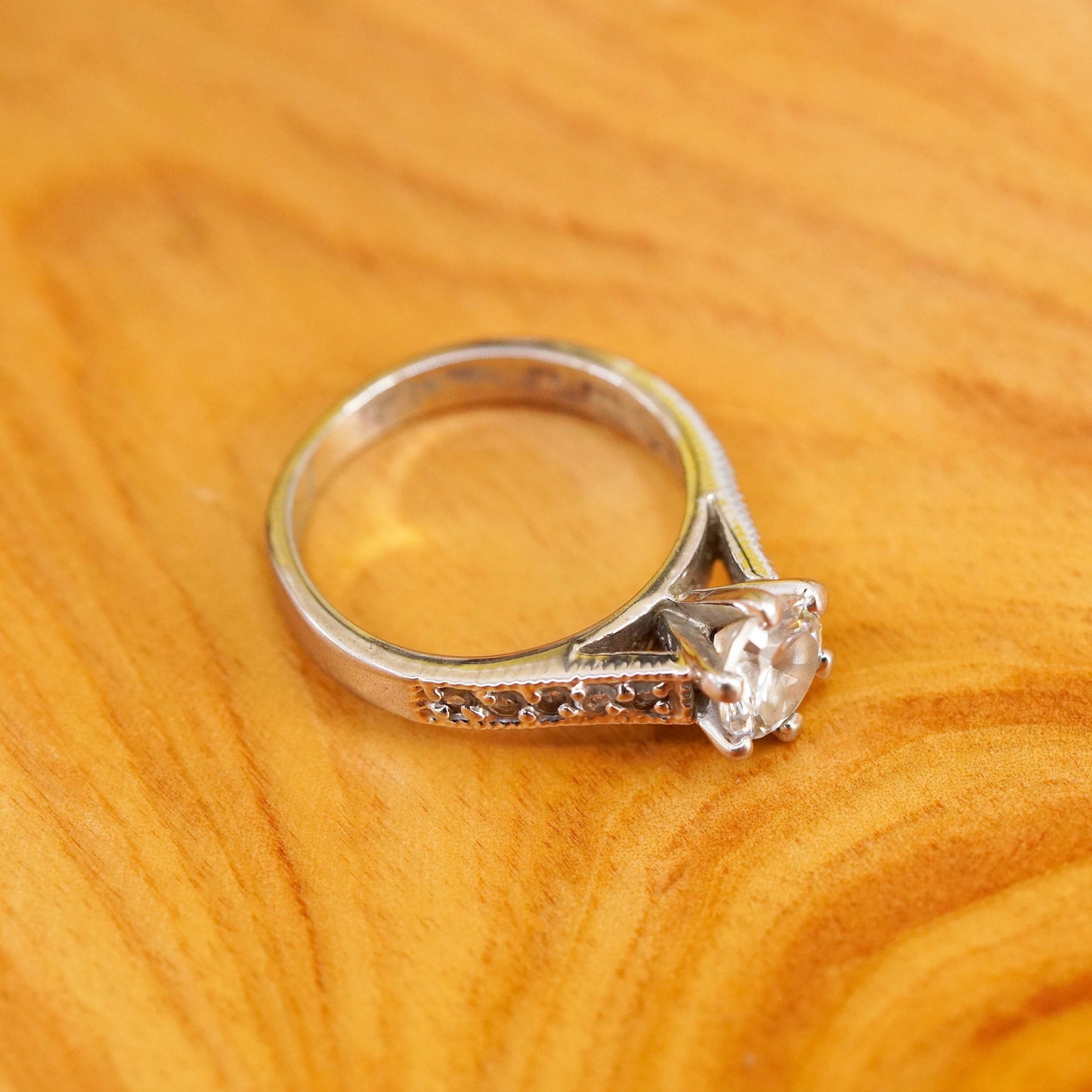 Size 8, vintage Sterling 925 silver engagement ring with crystal ring
