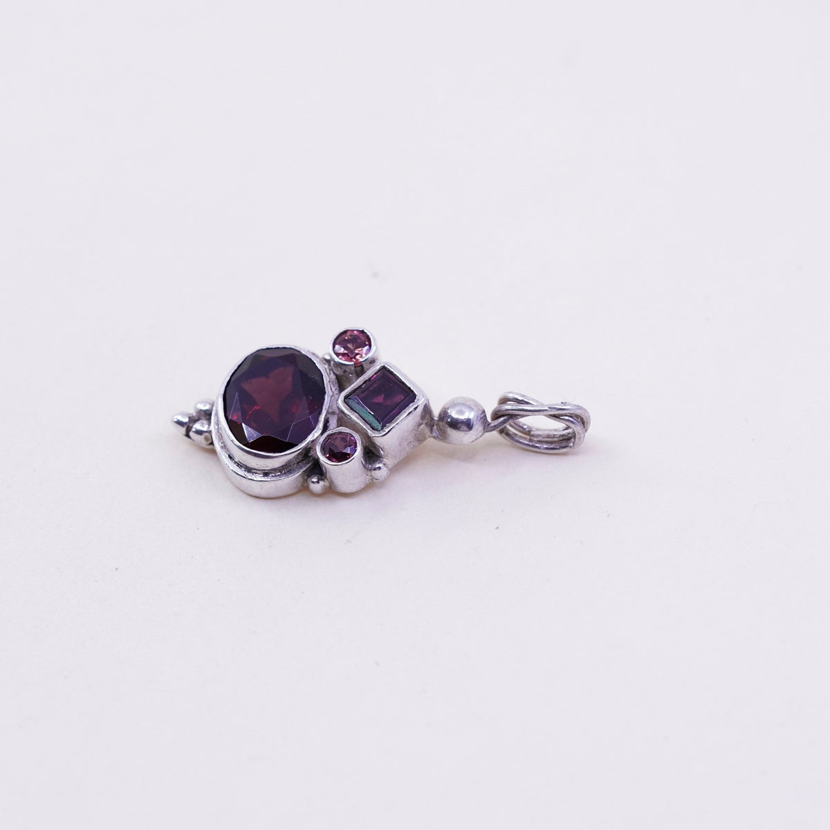 Vintage Sterling 925 silver handmade pendant with oval ruby