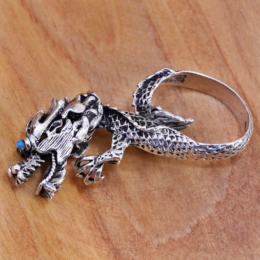 vintage sterling 925 silver handmade dragon pendant movable head sodalite eye