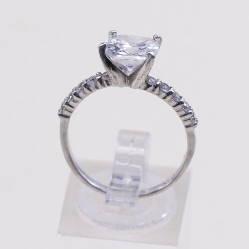Sz 8.25, Vtg Sterling Silver Fashion Ring, 925 Silver Engagement Ring W/ Cz