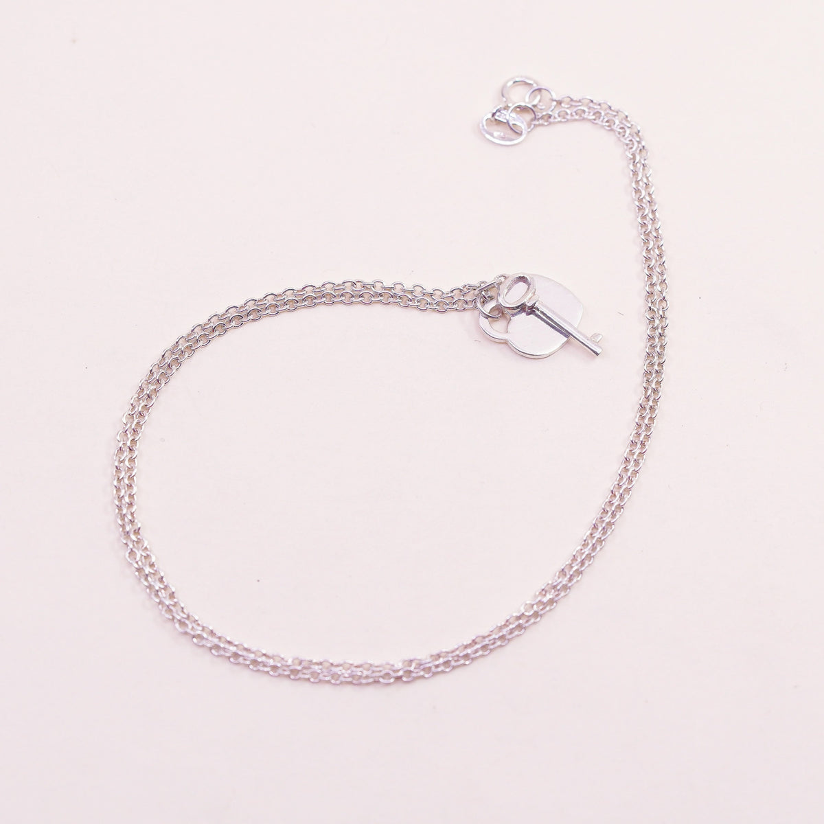 16”, vtg sterling silver handmade necklace, 925 circle chain heart key Pendant