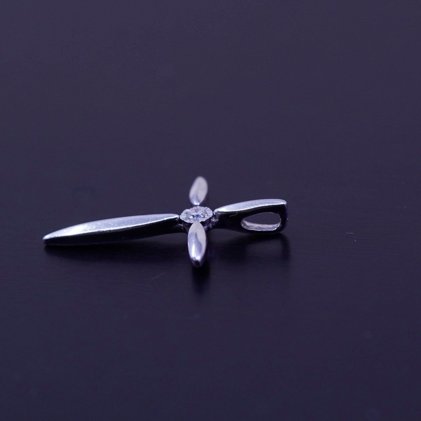 Vintage sterling 925 silver pendant, cross with diamond