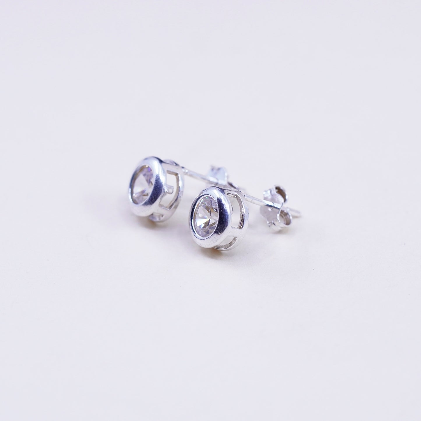 Vintage sterling 925 silver cz studs, fashion minimalist earrings