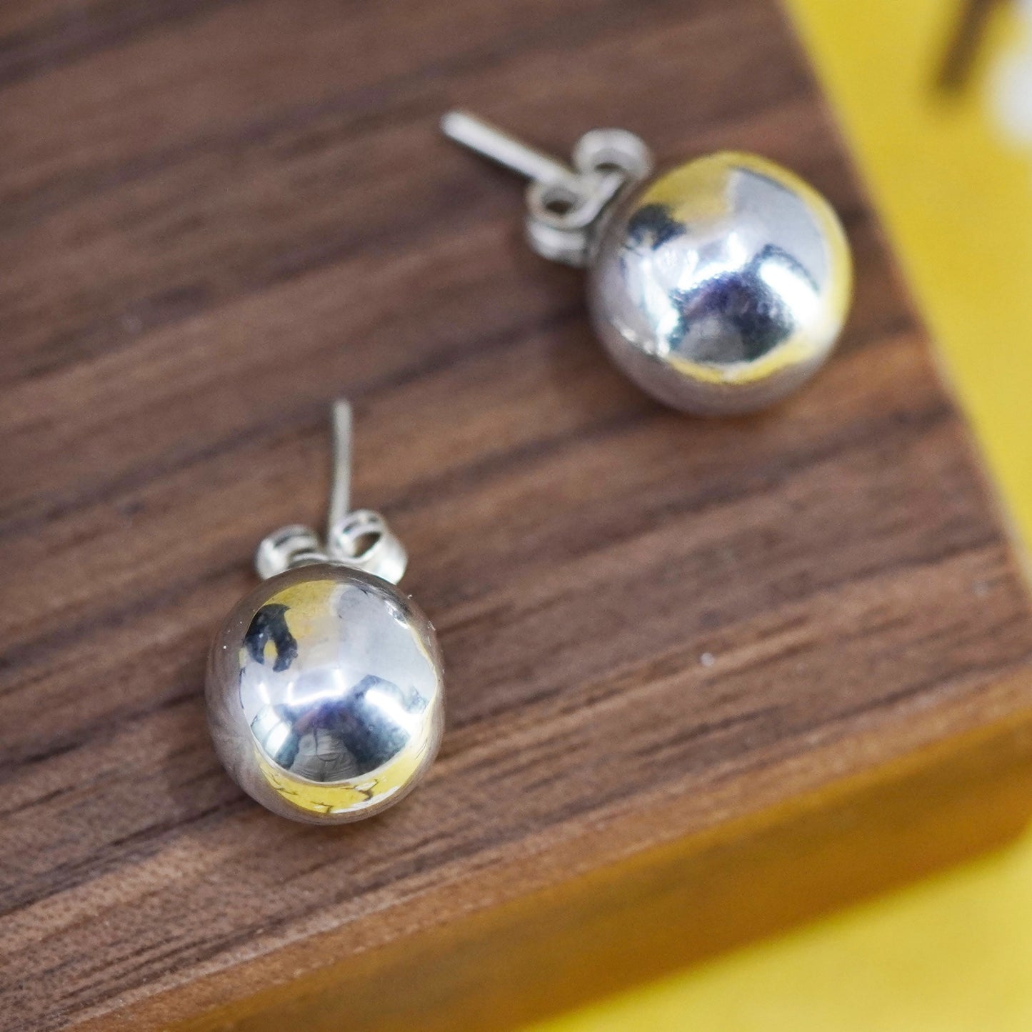 10mm, Vintage Sterling silver beads studs, 925 earrings