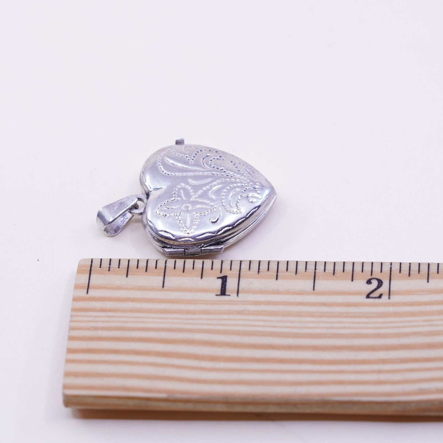 Vintage sterling silver photo locket charm pendant, textured 925 heart