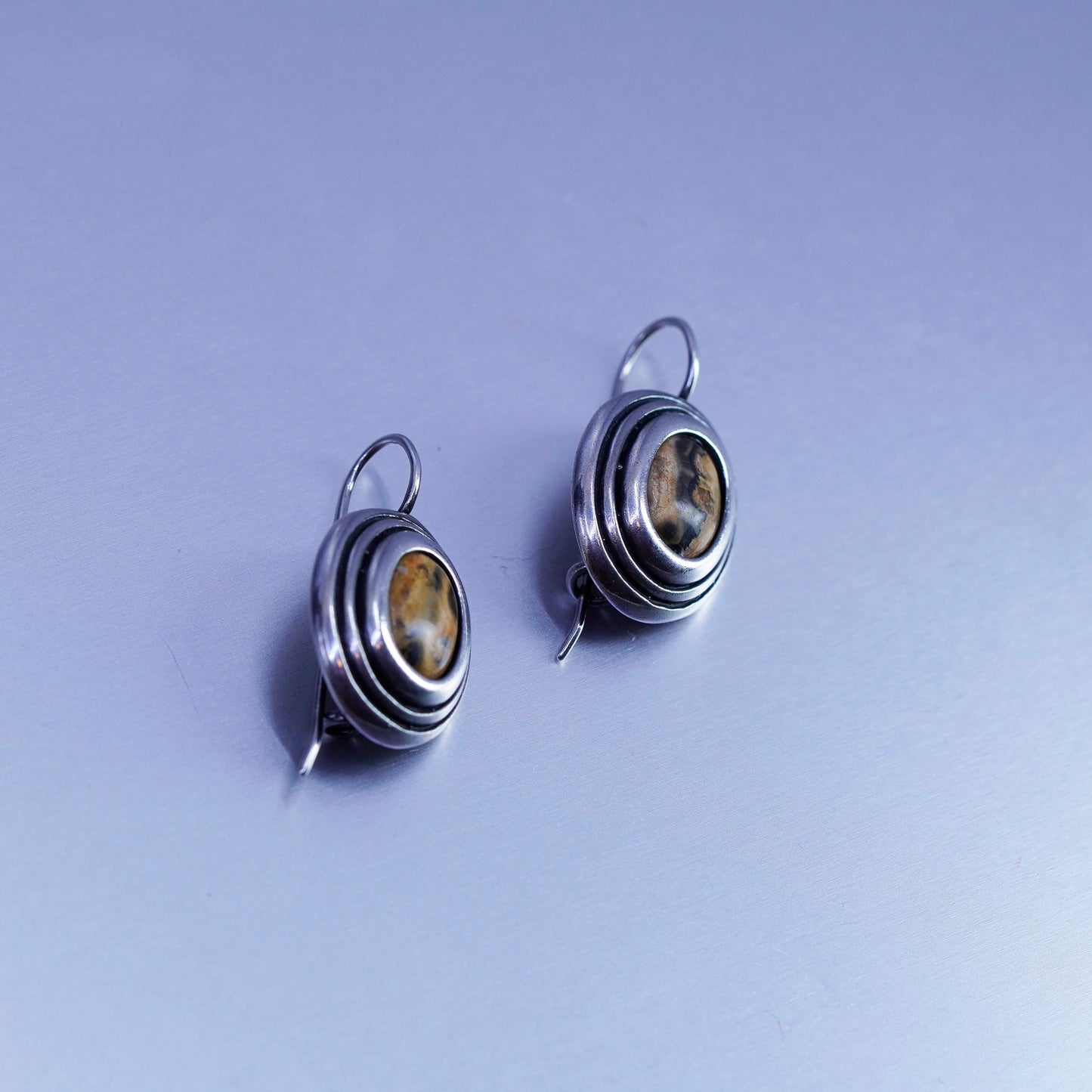 Vintage Mexico Sterling 925 silver handmade earrings with oval agate
