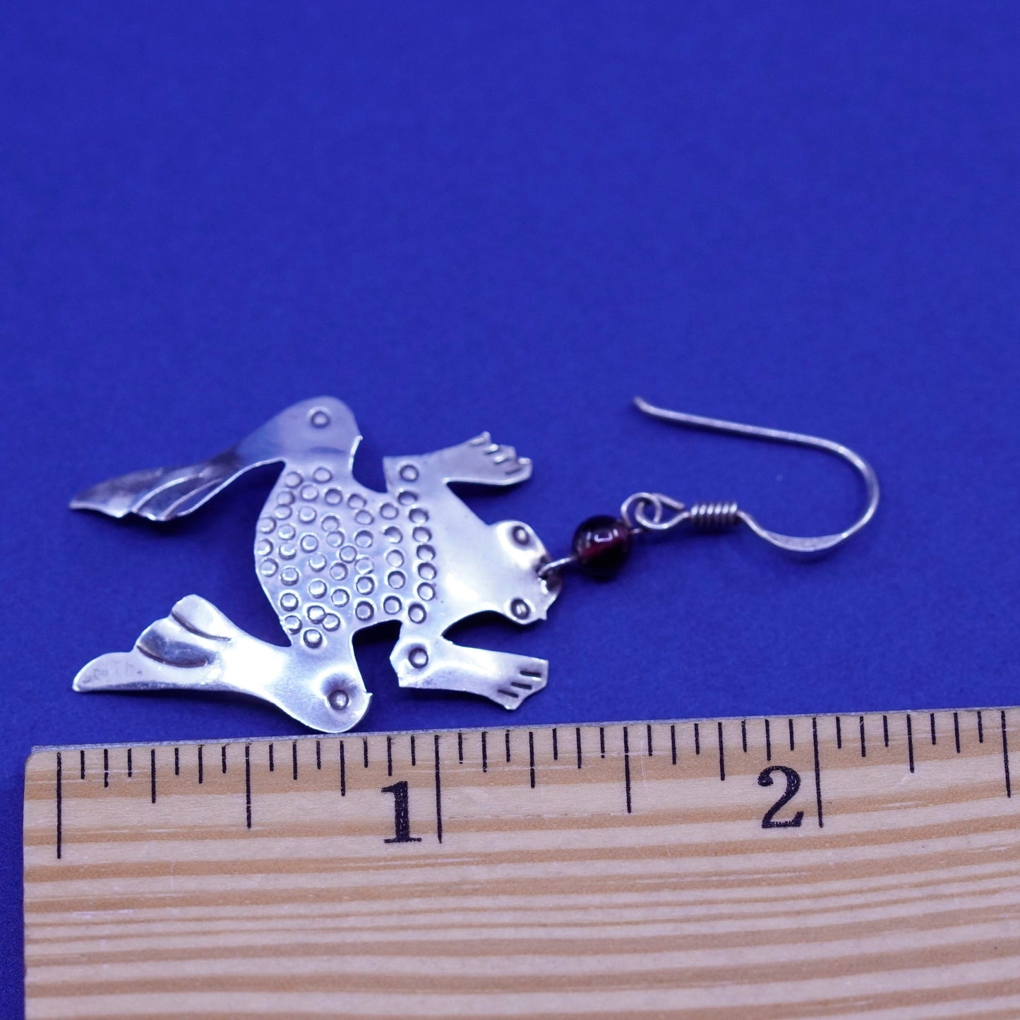 Vintage boma sterling 925 silver handmade frog earrings with garnet