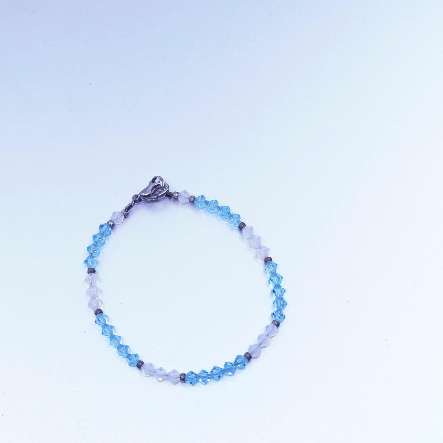 6.5”, vintage Sterling 925 silver bracelet with blue crystal beads
