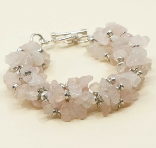 6.25”, Vtg Silpada Sterling Silver Handmade Bracelet, 925 W/ Pink Quartz