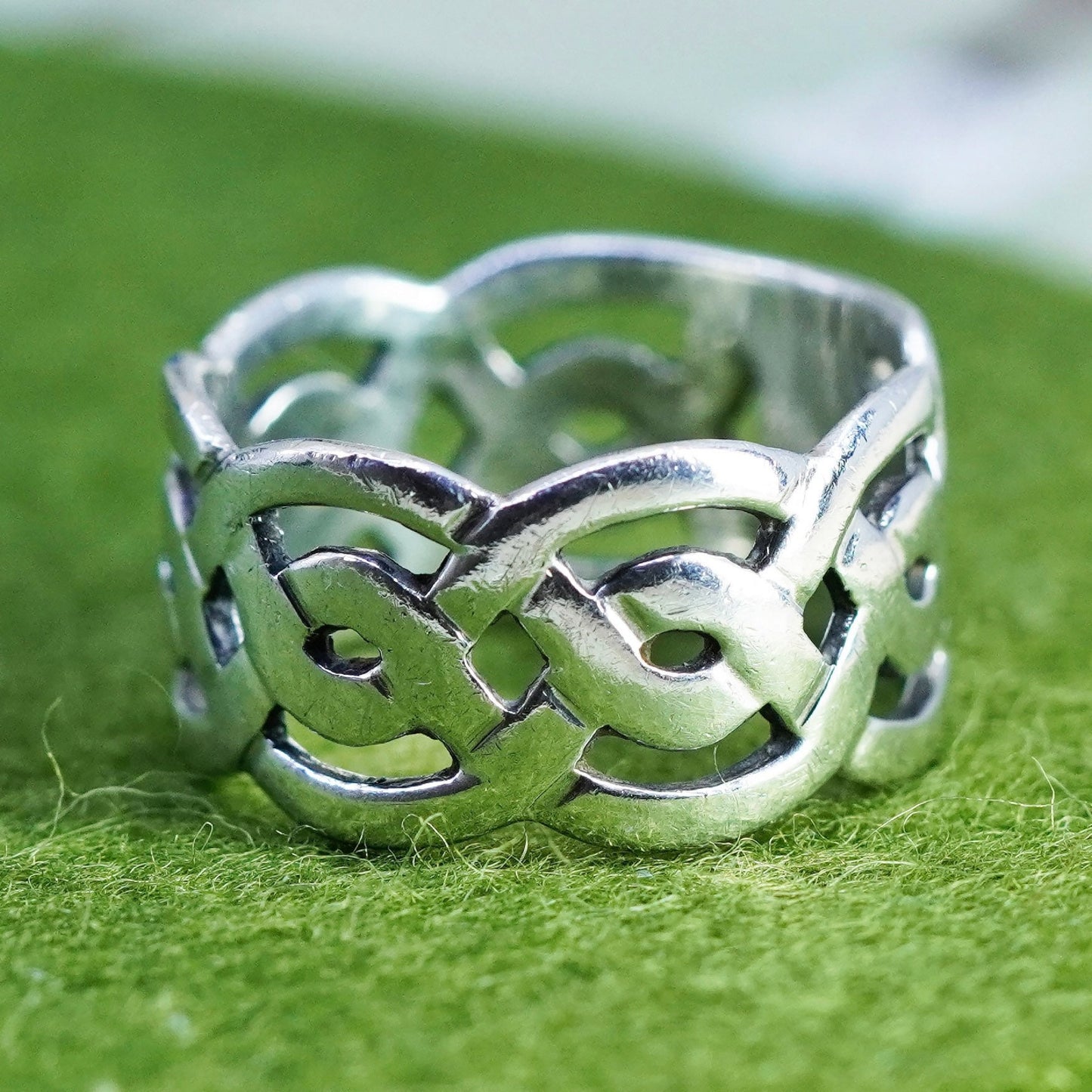 Size 9, vintage Sterling silver handmade irish woven braided ring, 925 band