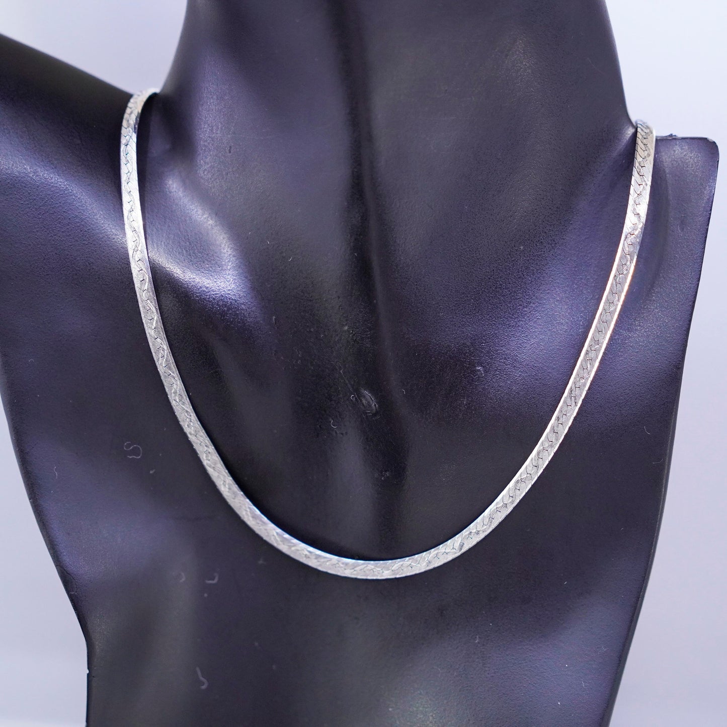 20” 5mm, vintage Italy Sterling 925 silver textured herringbone chain necklace